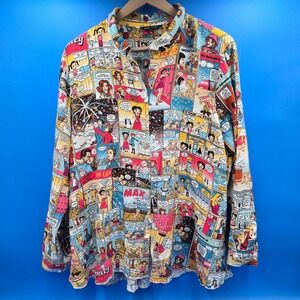 John Mark Comic Pop Art Print Back Zip Shirt Pockets Women's Large L Novelty